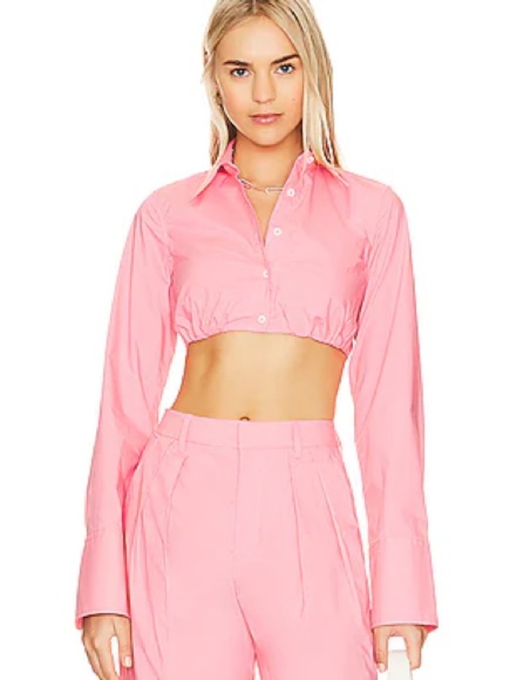 L'Academie Pink Cropped Button-Up shirt and pants set